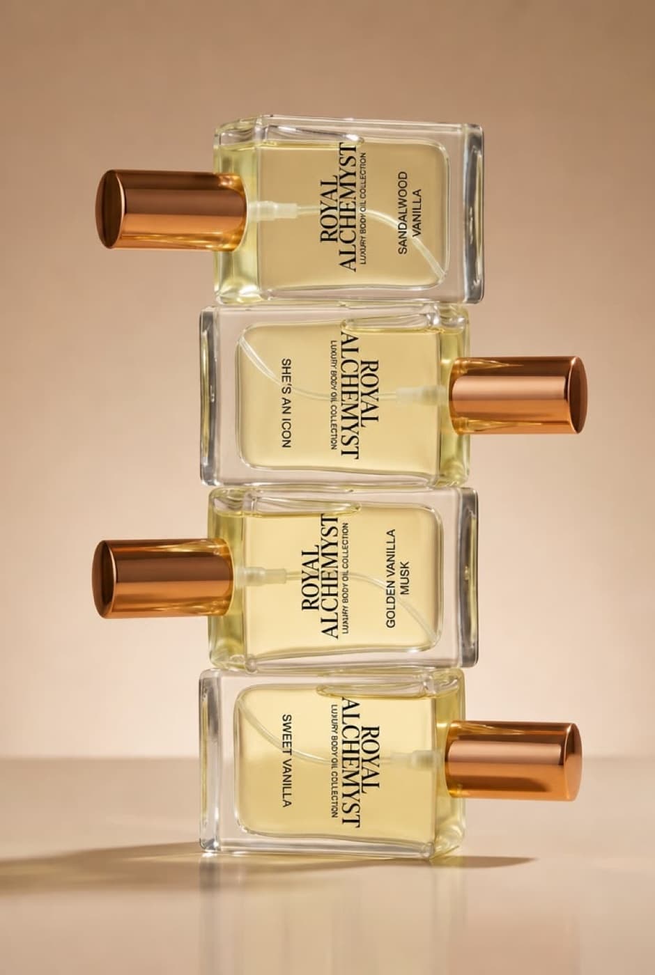 Four Royal Alchemyst travel-size body oils