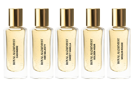 The Royal Sample Collection (5) Oils: Cashmere, Golden Hour, Sweet Vanilla, Her Majesty, Moulin Rouge