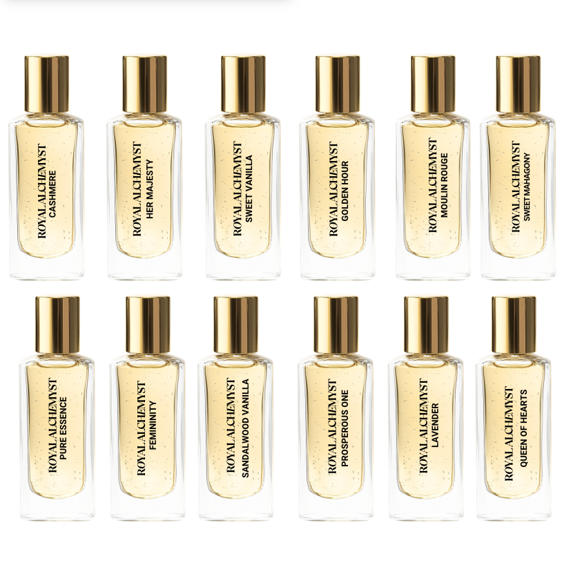 Complete Women's Collection Sample Set (12 Oils) Golden Hour, Sweet Mahagony, Cashmere, Sweet Vanilla, Pure Essence, Her Majesty, Moulin Rouge, Sandalwood Vanilla, Femininity, Lavender, Queen of Hearts, Prosperous One